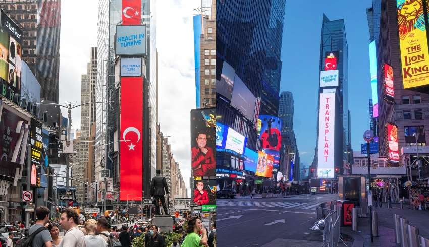 İş insanı Aslı Tarcan, New York Times Square'de şanlı bayrağımızı dalgalandırdı