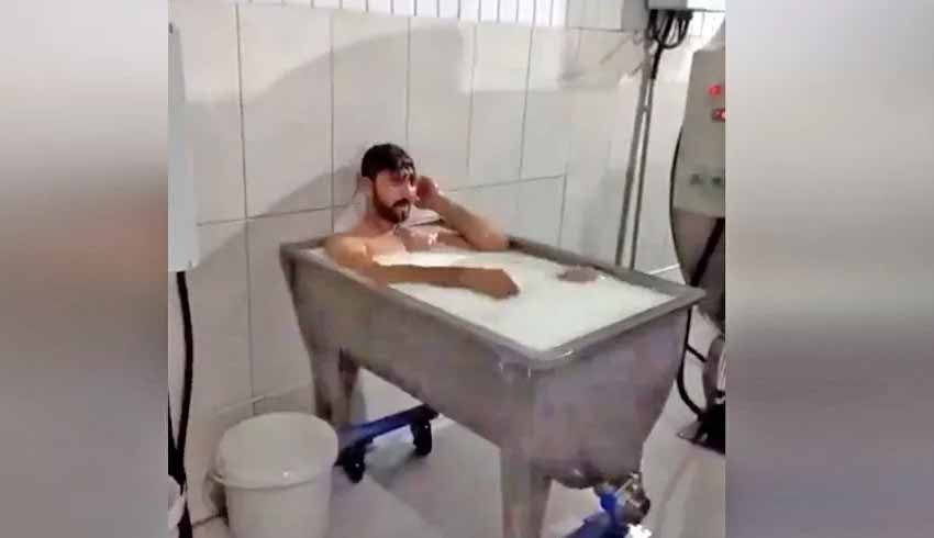 Süt kazanında banyo yaptı, işletme kapandı